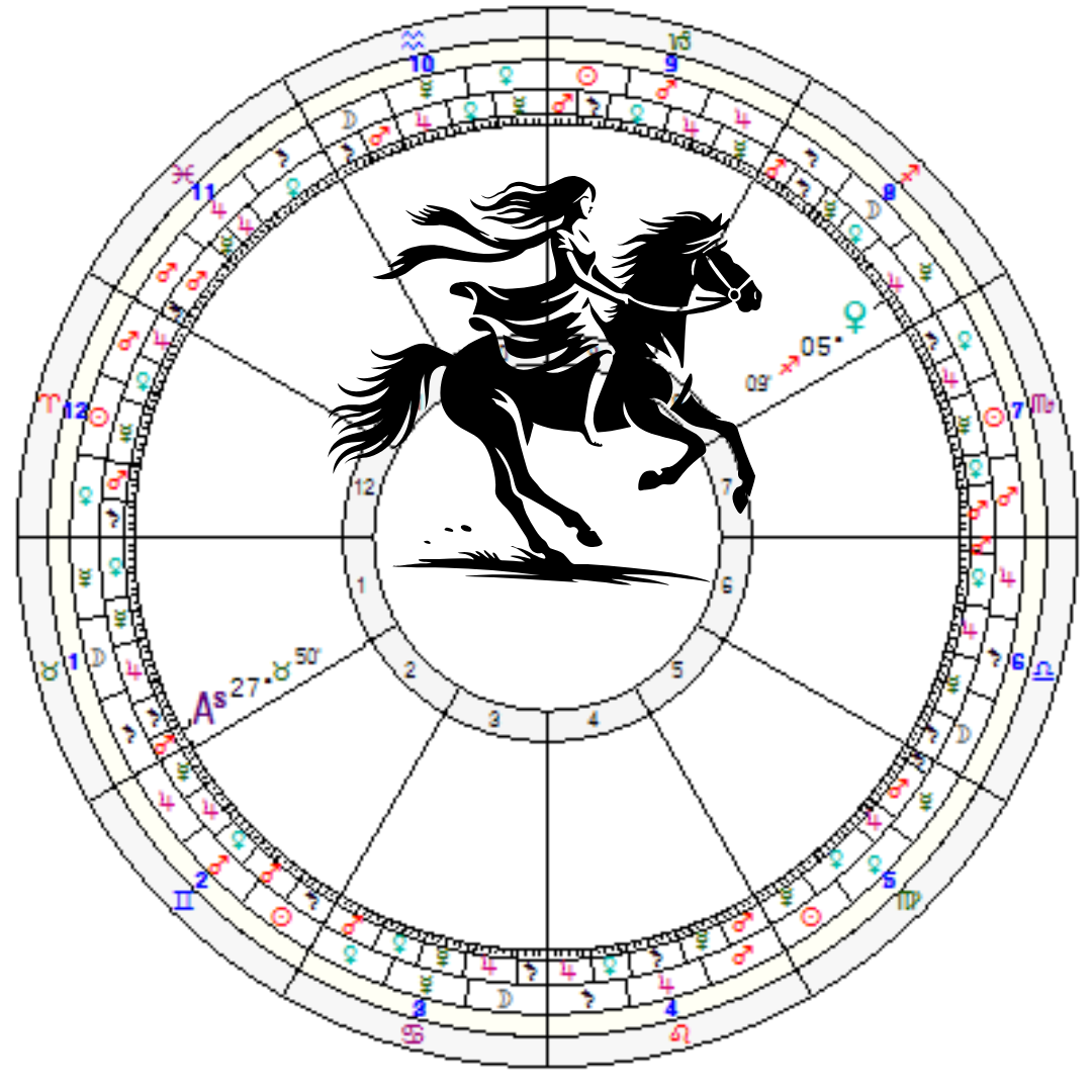 imagem gráfica de uma mapa astral, mostrando Vênus em Sagitário na casa 8