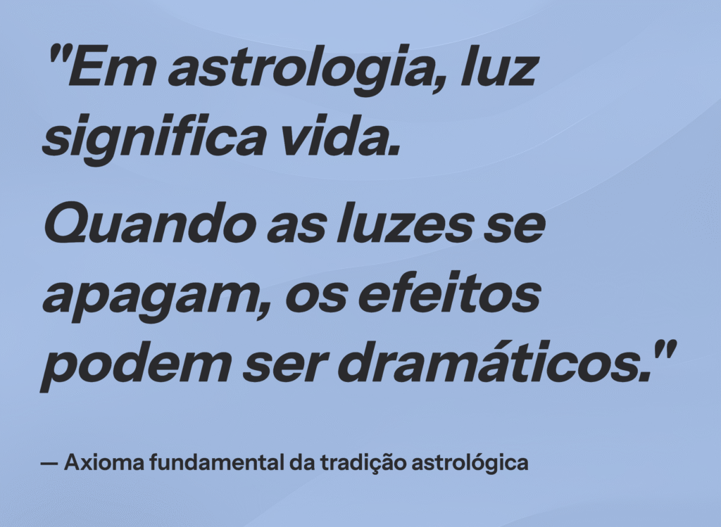 Citação: Em astrologia, luz significa vida. Quando as luzes se apagam, os efeitos podem ser dramáticos